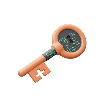 An orange key features binary code patterns on its handle and head, suggesting concepts such as encryption or digital access, with versatile applications in tech related projects. png