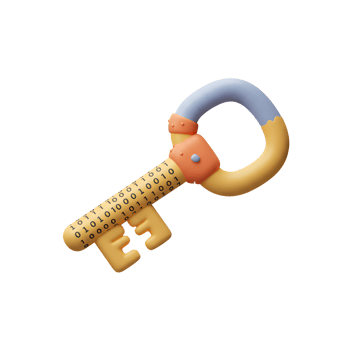 A cartoon style key with binary code design is presented on an isolated background, suitable for digital or tech related illustrations. png