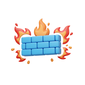 A blue brick wall stands strong against orange and red flames, symbolizing protection and security for online usage. png