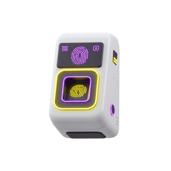 Futuristic fingerprint scanner displayed with a vibrant neon border is used to enhance secure identification. png