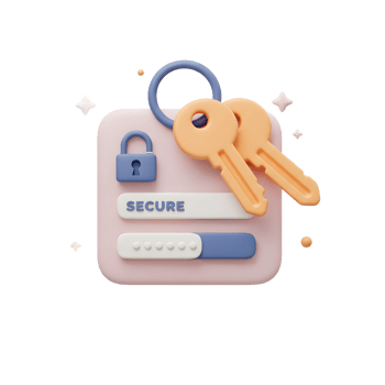 Stylized 3D render features a padlock keys secure login with progress bar, signifying authentication access for data security. png