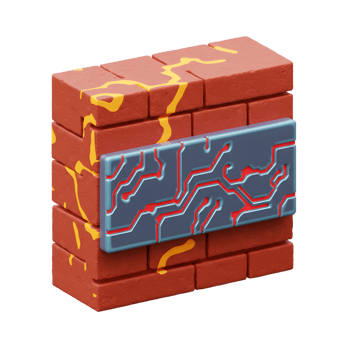 A red brick wall features a modern gray panel with red circuit patterns, showcasing a blend of classic structure and futuristic design for decorative purposes. png