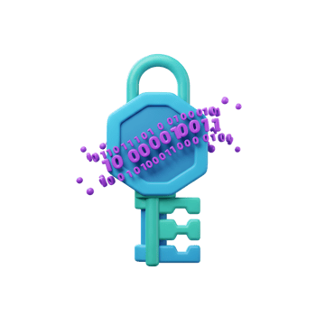 A blue padlock and key is decorated with purple binary code, symbolizing information security and data protection in a technological context. png