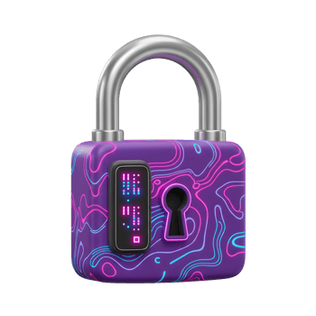 This stylish padlock features a digital lock display and vibrant neon line art for a modern secure accessory. png
