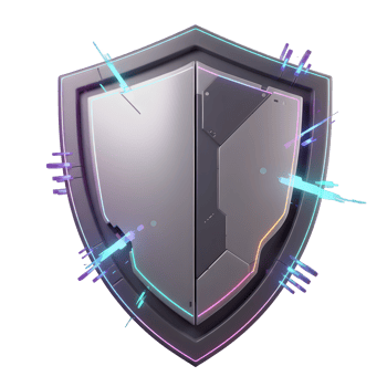 A gray, futuristic looking shield with neon blue and purple accents provides a sense of modern defense for graphic design or gaming concepts. png