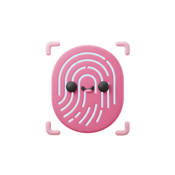 A cute pink fingerprint scan with a face is displayed, perfect for using in illustrations related to security and biometrics. png