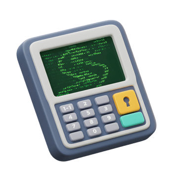 A digital padlock device with numeric keypad displays green code on its screen, offering security in modern technology usage. png