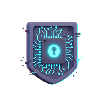 A stylized shield with a keyhole embedded in a circuit board represents cyber security and is suitable for digital protection concepts. png
