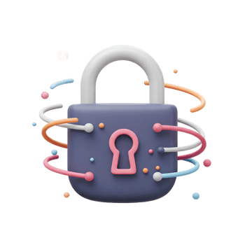 A blue padlock is shown with colorful swirling lines and dots around it, illustrating secure digital access. png
