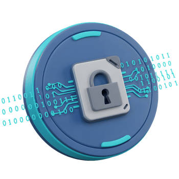 A file is shown secured with a padlock and accompanied by binary code to represent digital security, suitable for demonstrating data protection concepts. png