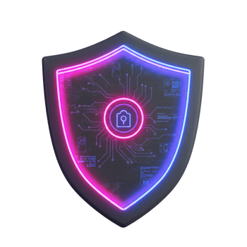 A digital shield with a lock icon represents security and data protection, often used to symbolize cybersecurity solutions. png