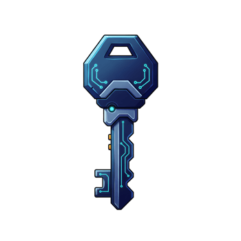 A futuristic looking blue key with glowing circuit patterns is designed for security applications. png