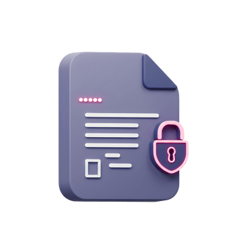 A purple document icon with a neon pink padlock suggests file security and data protection for online usage. png