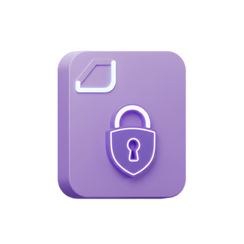 A purple file icon is secured with a padlock, illustrating data protection and privacy for sensitive information. png