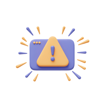 A 3D rendering of an alert notification with a warning sign and exclamation mark indicates an issue or error requiring attention, often used in software and website interfaces. png