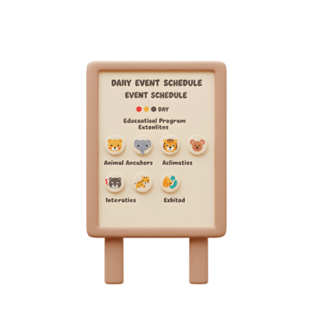 A light beige event schedule board features animal icons and text, suggesting activities or learning programs are available for daily planning. png