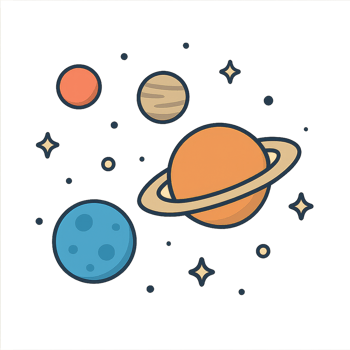 Minimalist Space Illustration with Planets and Stars in Simple Design png
