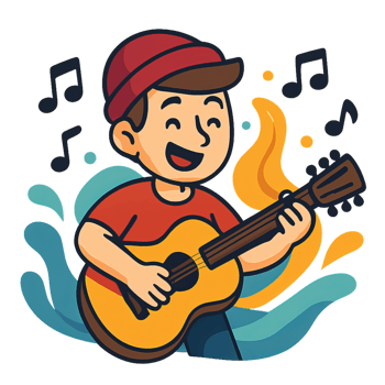 Joyful Guitarist Creates Melodic Waves of Happiness and Music png
