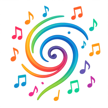 Colorful Neon Swirl Design with Musical Notes and Vibrant Background png