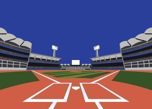 Baseball stadium with green field vector