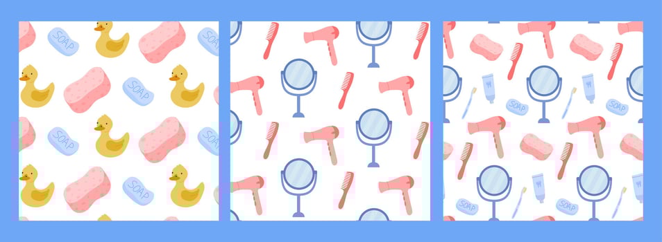 Colorful bath time patterns with rubber ducks vector