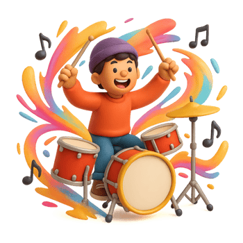 Joyful Cartoon Drummer with Colorful Background Illustration png