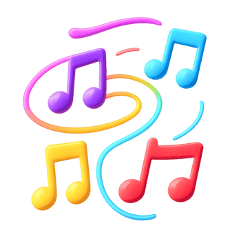 Colorful Floating Music Notes in Vibrant Swirls and Patterns png