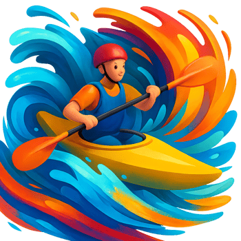 Kayaker Overcoming Thrilling Rapids with Bold Colors and Motion png