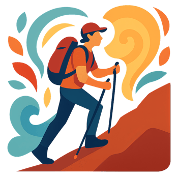 Colorful Hiking Adventure Illustration with Simple Design Elements png