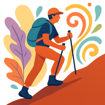 Vibrant Hiking Adventure in Nature with Colorful Background Elements png