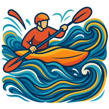 Abstract Kayaker Navigating Rapids in Vibrant Colorful Waves png