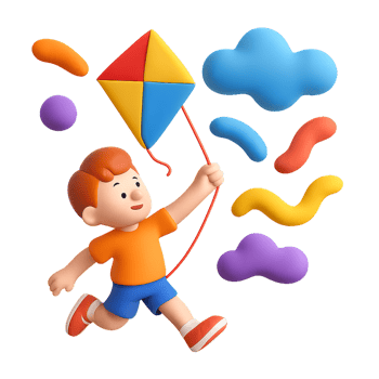 Joyful Child Flying a Colorful Kite in a Playful Scene png