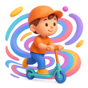 Colorful Abstract Design Featuring Child Riding a Scooter png