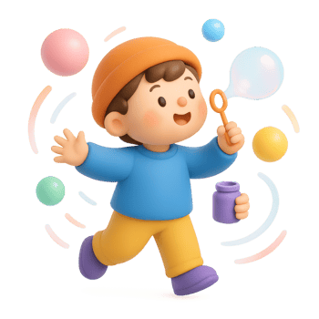Happy Kid with Colorful Bubbles in a Playful Scene png