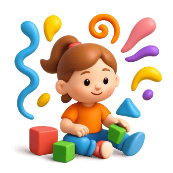 Playful Child Engaged in Creative Imagination with Colorful Shapes png
