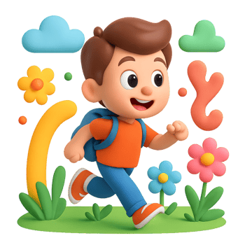 Cartoon Boy Running Through Colorful Spring Landscape png