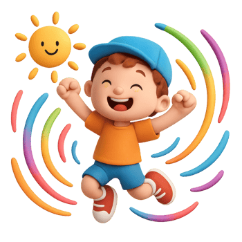 Joyful Child Jumping with Colorful Rainbows and Bright Sunshine png