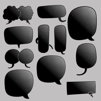 Various halftone speech bubbles in different shapes and sizes vector