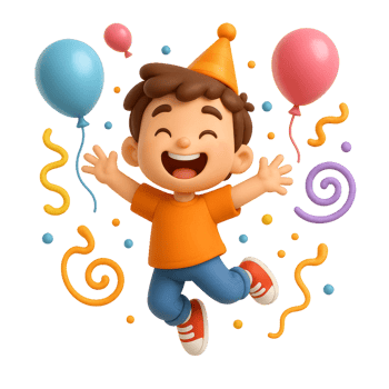 Joyful Child Celebrating at a Fun Party with Balloons and Confetti png