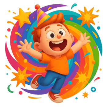 Happy Child Celebrating with Joyful Emotions and Colorful Background png