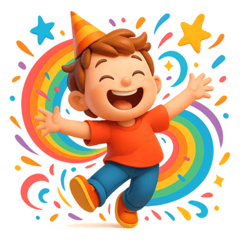 Joyful Child Celebrating with Party Hat and Colorful Background png