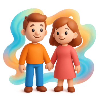 Colorful Cartoon Couple Holding Hands in Cheerful Serenade Setting png