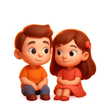 Cheerful Cartoon Duo in a Romantic Setting with Simple Design png