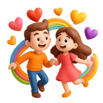 Joyful Dancing Couple Celebrating Happiness with Colorful Hearts png