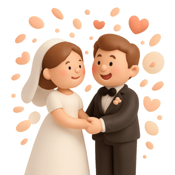 Charming Cartoon Wedding Scene with Happy Couple in Love png