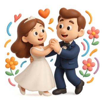 Cartoon Couple Dancing in Love with Colorful Decorations png