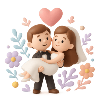 Romantic Cartoon Wedding Scene of a Couple in Love png
