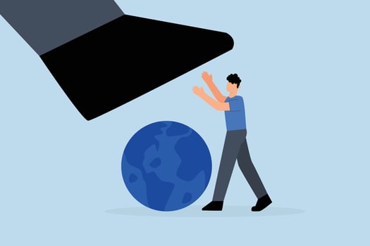 Human protect world from evil that destroy stomp. vector