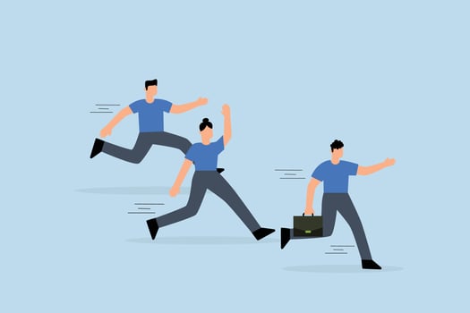 business competitor runs to finish line fast with full force. vector
