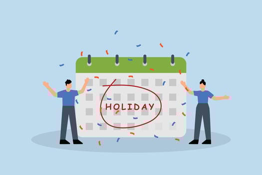 businessman with big calendar jump for joy to celebrate long holiday. vector